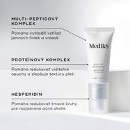 Biela tuba očného krému Eyelift Peptides je zobrazená s grafickými popiskami, ktoré zvýrazňujú kľúčové zložky: MULTI-PEPTIDE COMPLEX (multi-peptidový komplex), PROTEIN COMPLEX (proteínový komplex) a HESPERIDIN (hesperidín).
