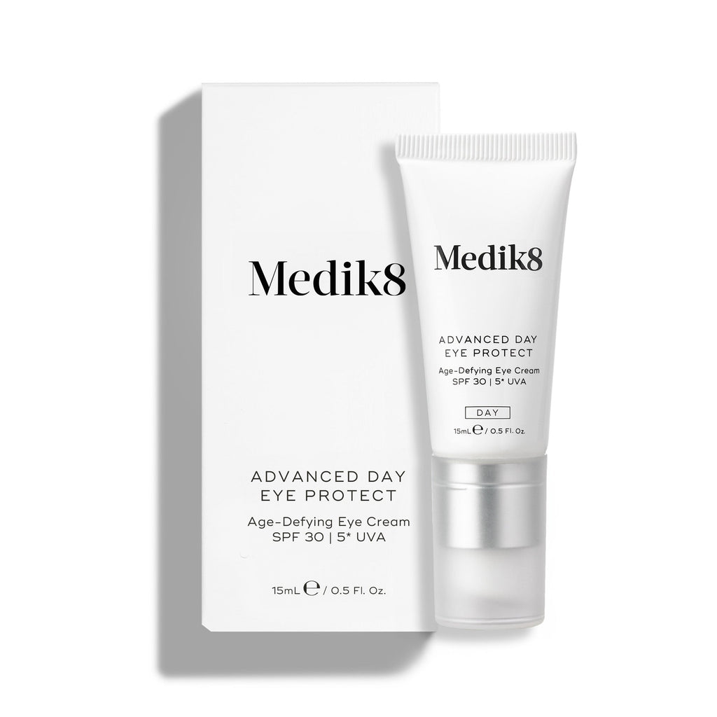 Produkt Advanced Day Eye Protect je umiestnený pred bielou kartónovou škatuľkou.